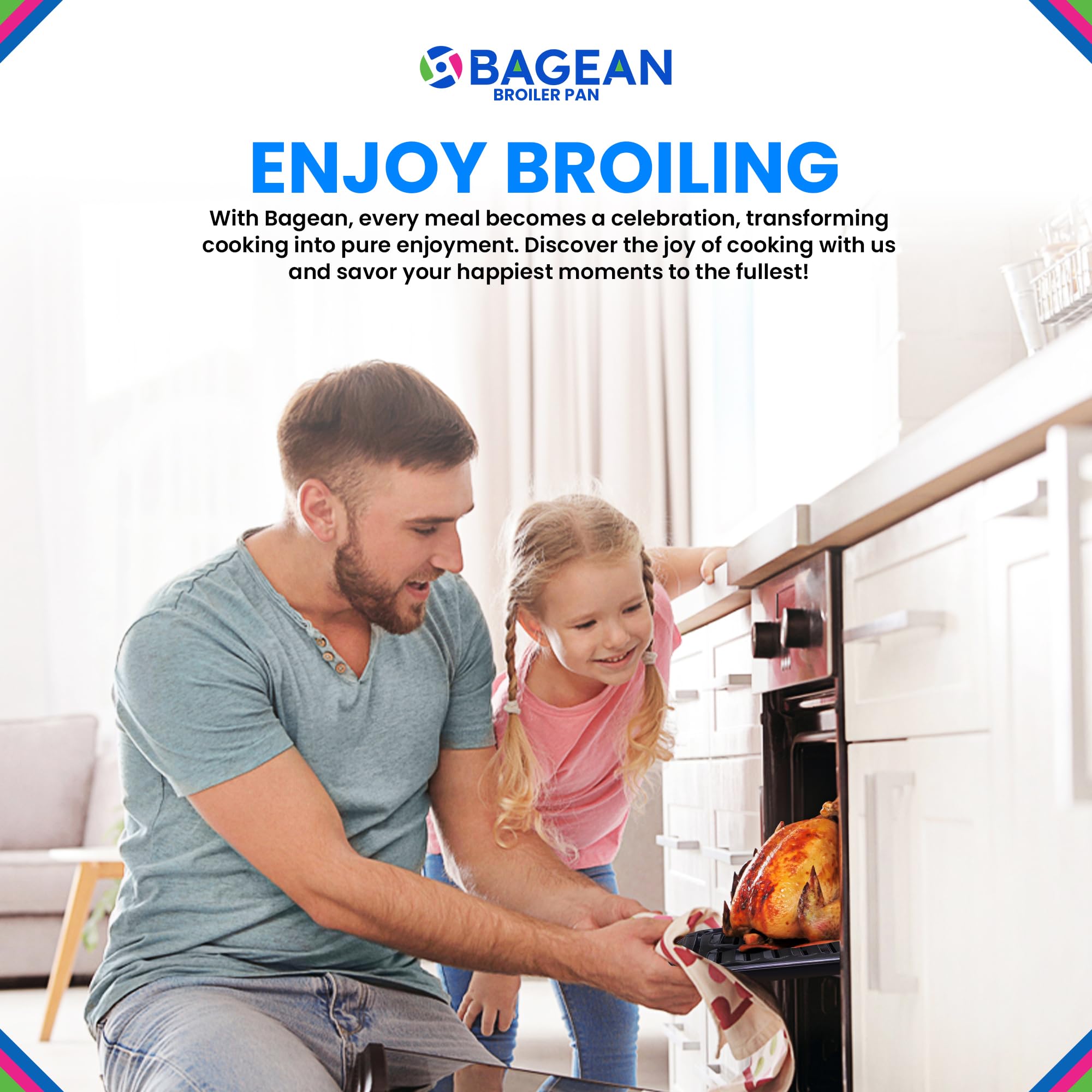 Bagean broiler pan served food lifestyle shot showing crisp results and easy cleanup