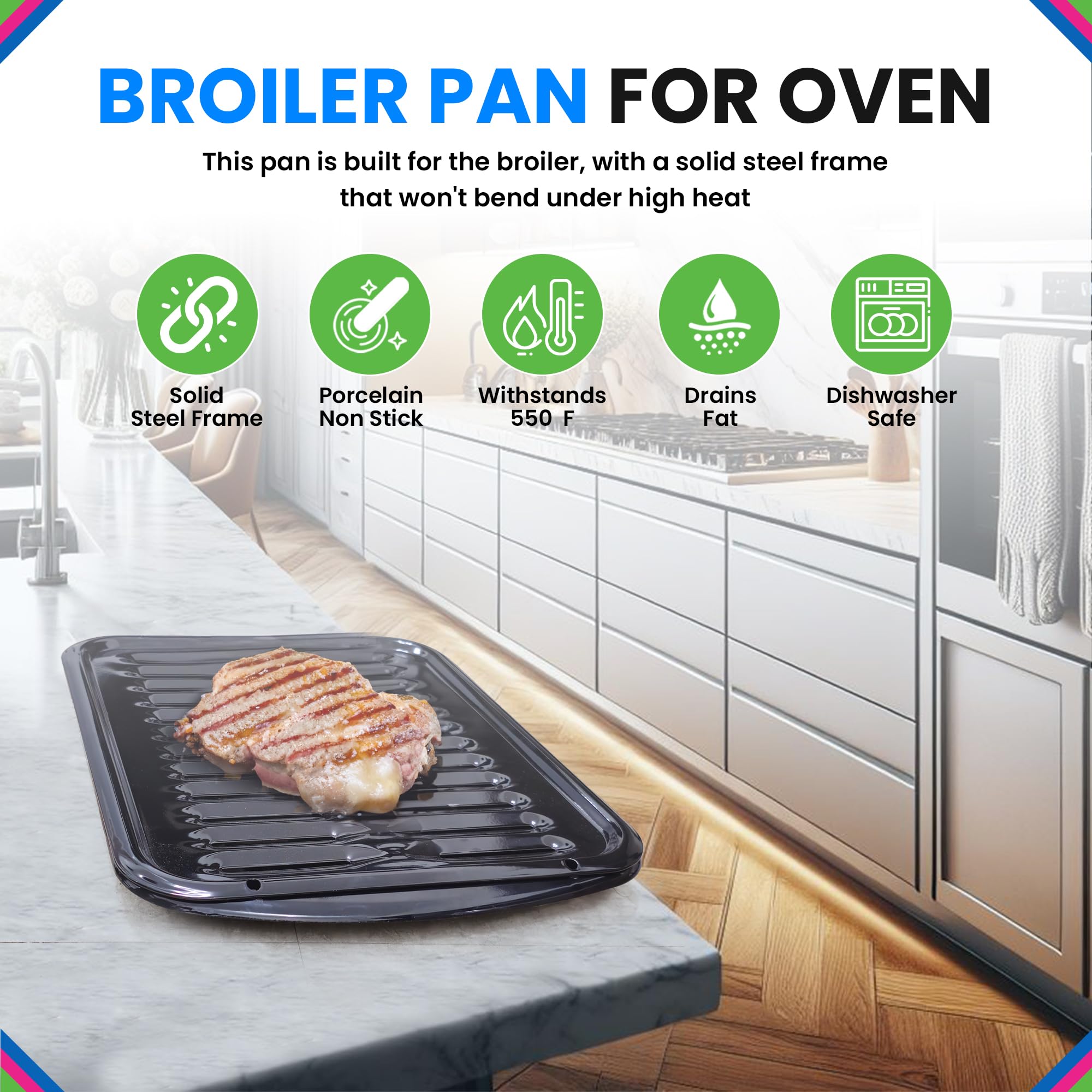 Bagean broiler rack closeup highlights raised design for even browning and airflow