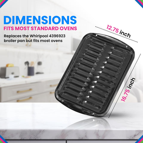 Bagean broiler pan size comparison with ruler for accurate fit and compatibility