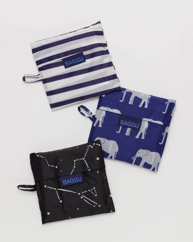 BAGGU folded into pouch demonstrating compact storage and travel convenience