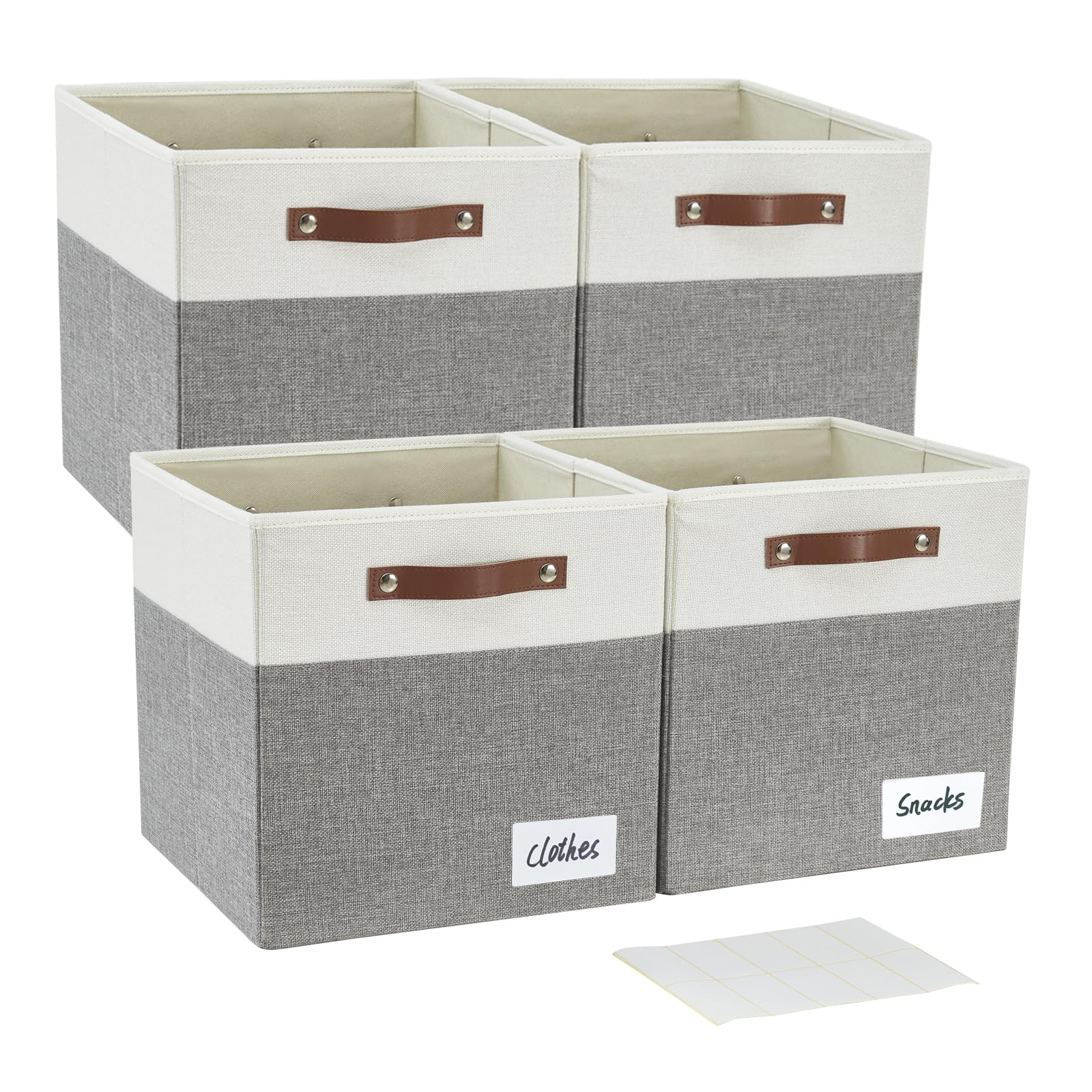 Bagnizer front view of four gray and white storage cubes showing neat packaging and space-saving benefit