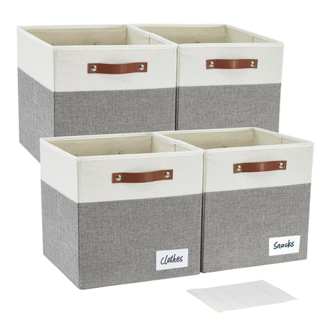 Bagnizer front view of four gray and white storage cubes showing neat packaging and space-saving benefit