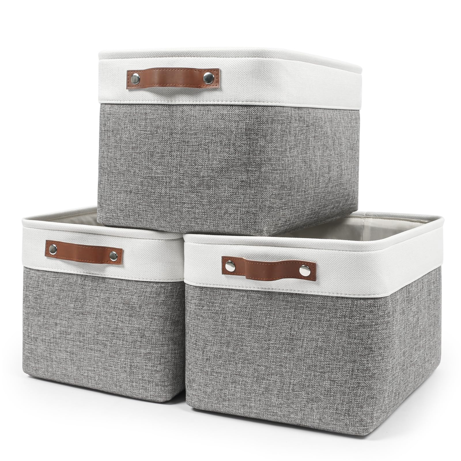 Bagnizer front view of three baskets showing clean decorative storage