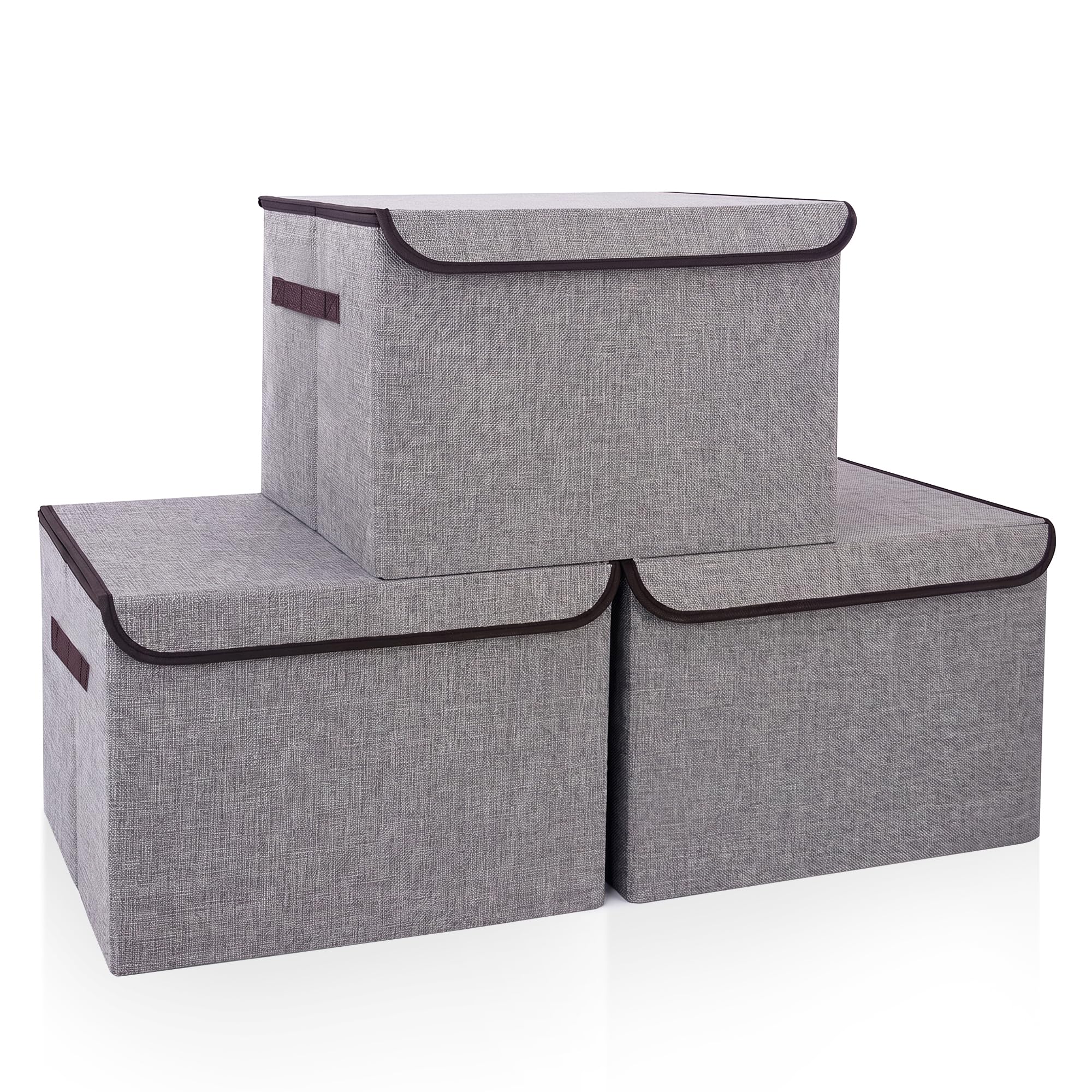 Bagnizer front view of three gray storage bins showing neat organization benefit
