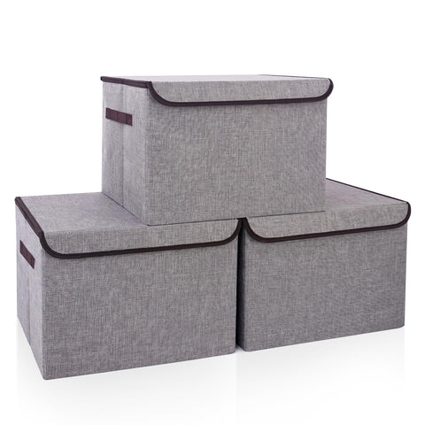 Bagnizer front view of three gray storage bins showing neat organization benefit