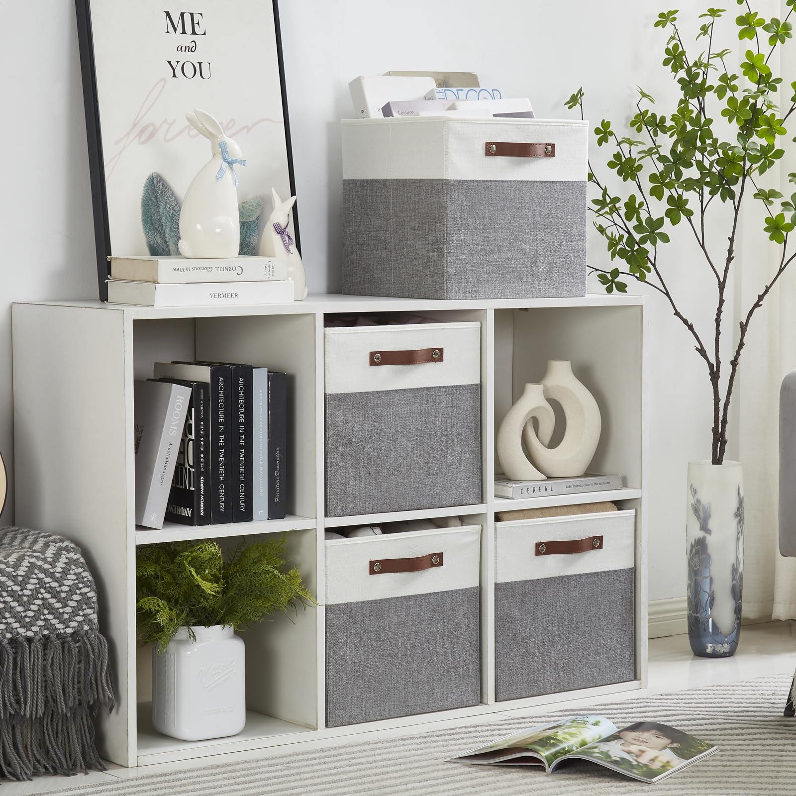 Bagnizer displayed in living room organizing blankets and toys creating a tidy space