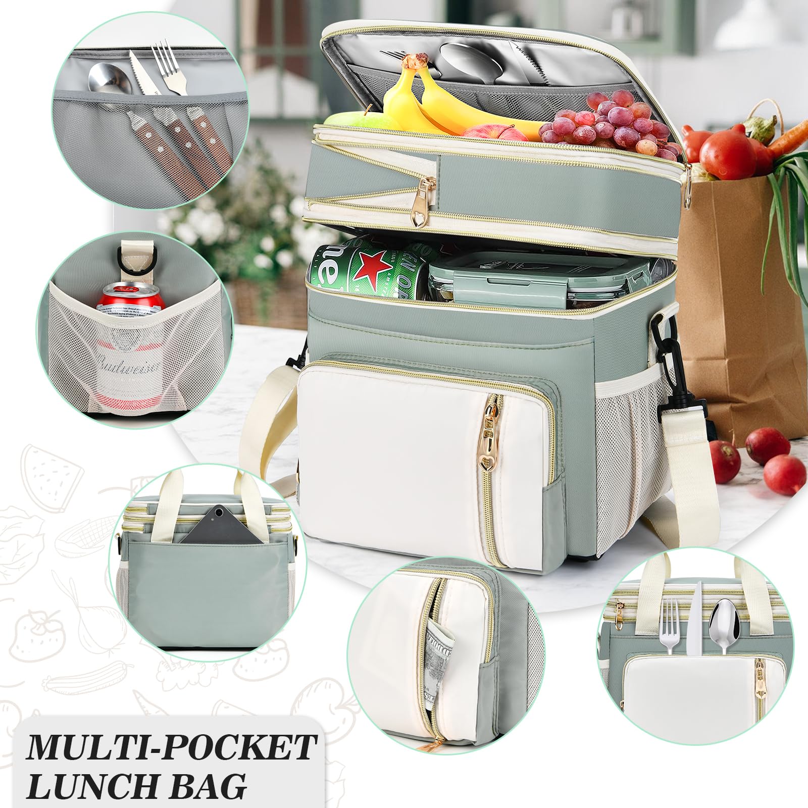 BAGNN open double-deck layout displaying separated compartments, keeps foods organized