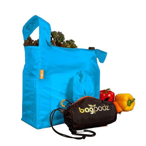 BagPodz bags filled with groceries demonstrating 50 lb carrying strength