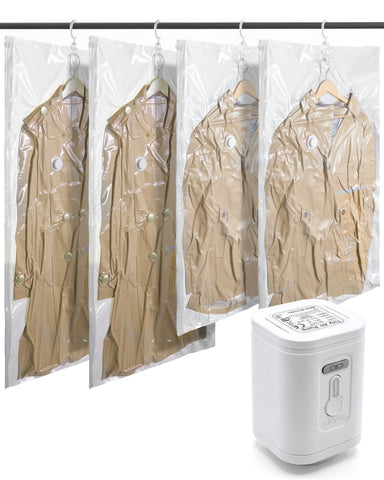 BAGSMART front view of hanging vacuum bag pack showing clear packaging and labels, organized storage benefit