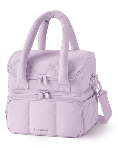 BAGSMART front view showing lavender double-deck lunch bag and chic quilted design
