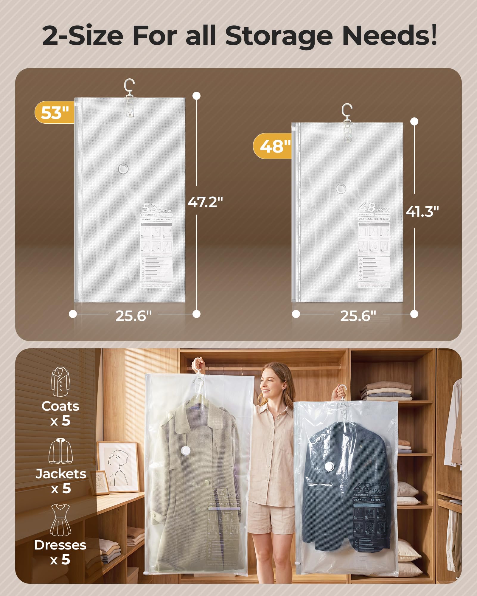 BAGSMART hanging storage bags in closet packed with coats, maximizes closet space instantly
