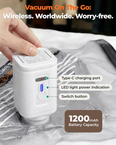BAGSMART wireless pump close-up highlighting fast rechargeable operation