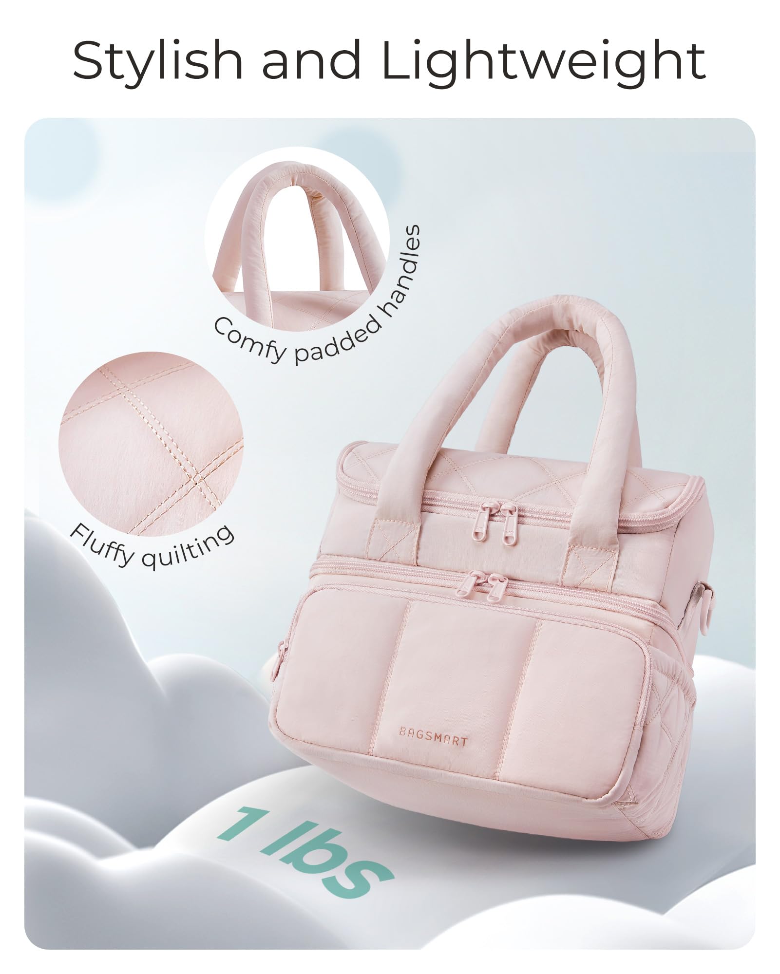 BAGSMART removable strap and padded handle demonstrating comfortable carrying options