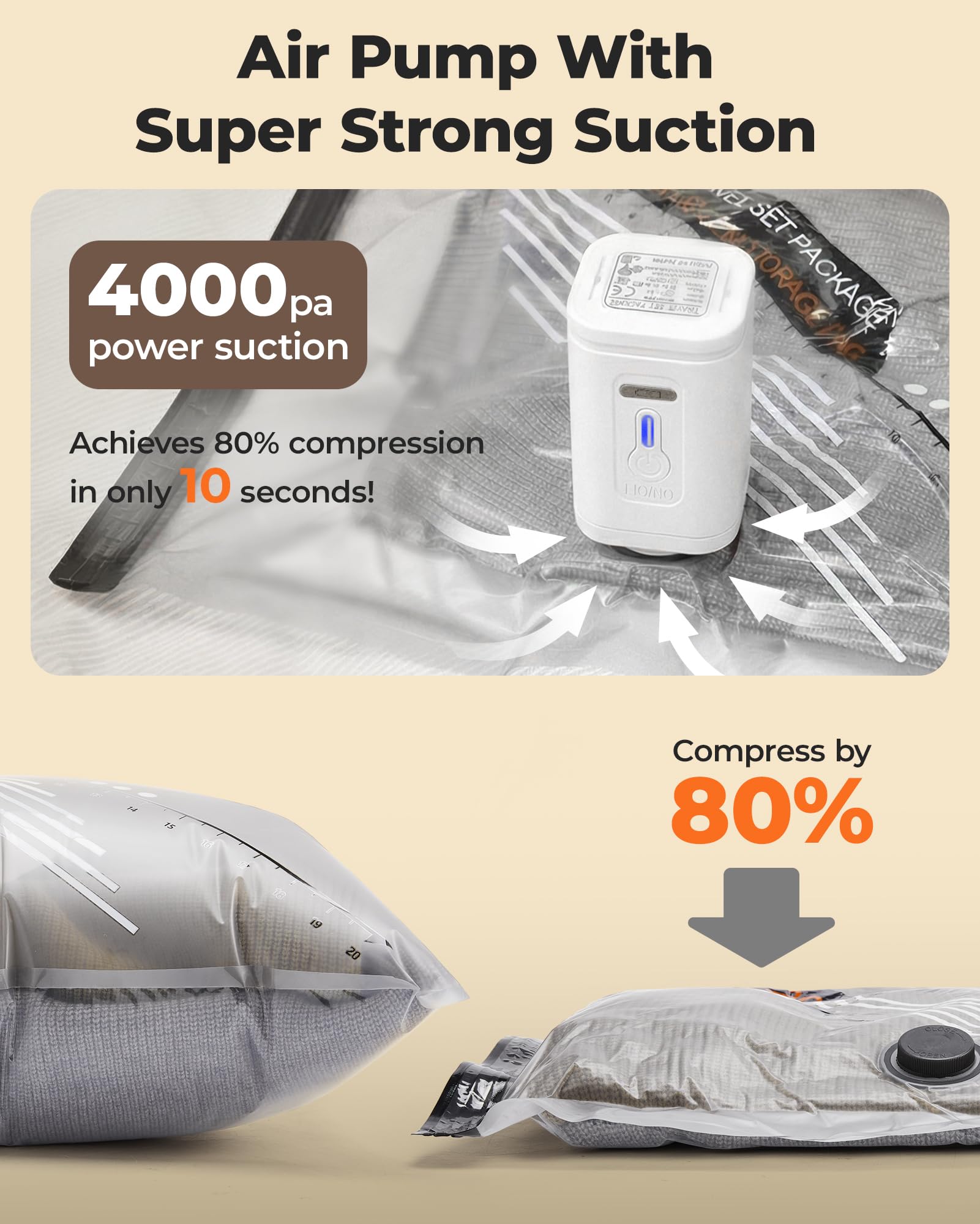 BAGSMART double-zip and triple-seal valve detail for leak-proof protection