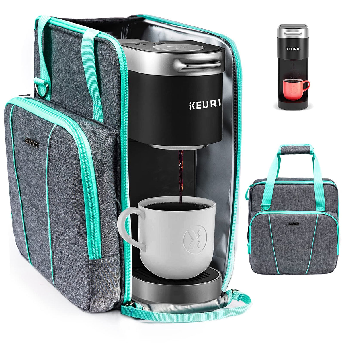 BAGSPRITE front view with Keurig K-Mini showing secure fit and portability
