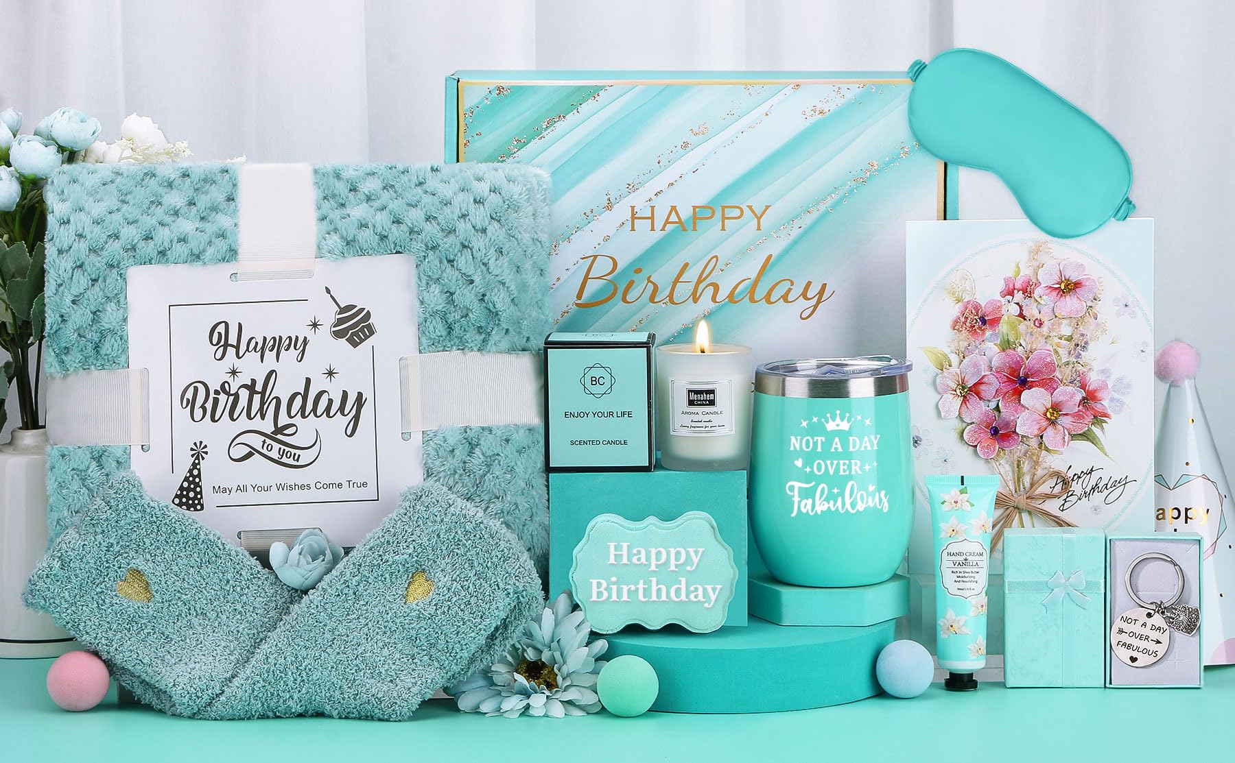 BaiCai lifestyle scene with blanket and tumbler conveying relaxing self-care