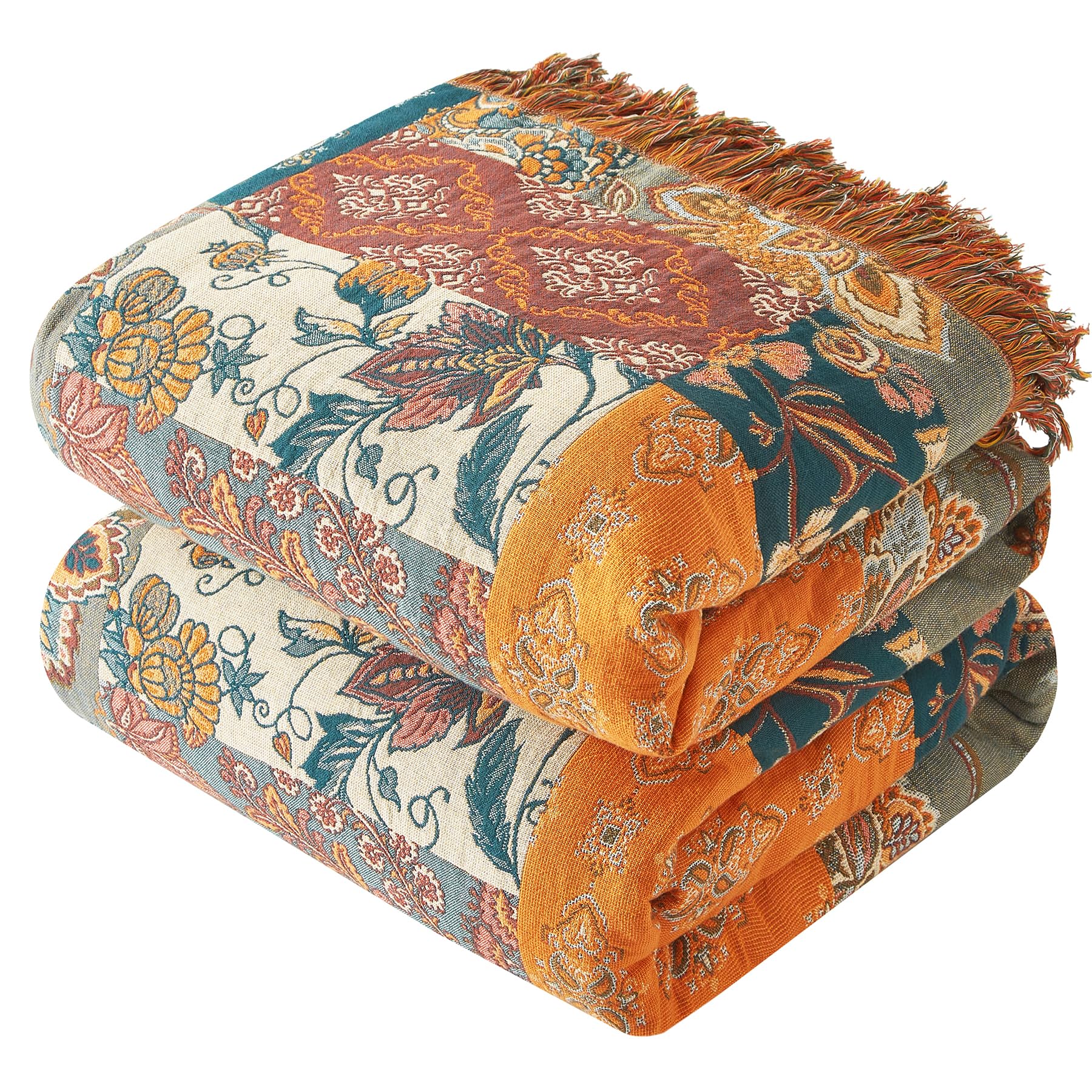 Bailix front folded blanket showing floral jacquard and inviting texture