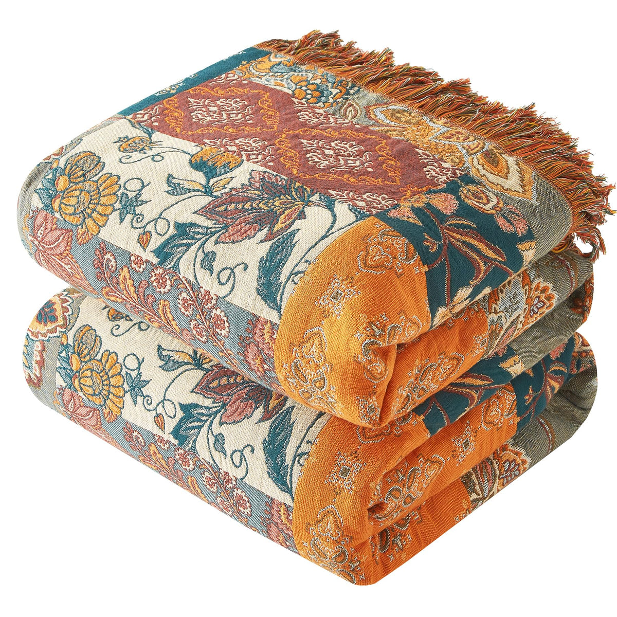 Bailix front folded blanket showing floral jacquard and inviting texture