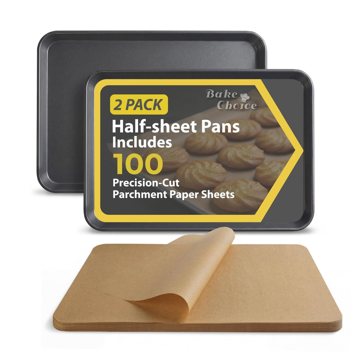 Bake Choice front packaging showing two 18x13 pans and benefits