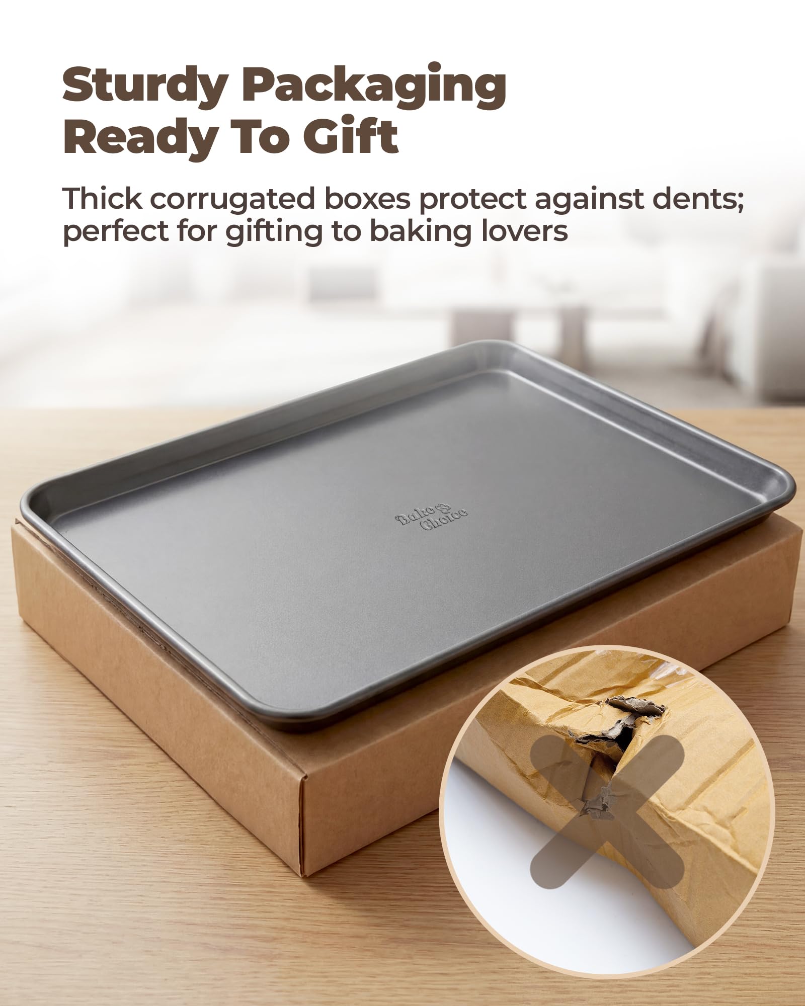 Bake Choice pans stacked on counter showing compact storage benefit