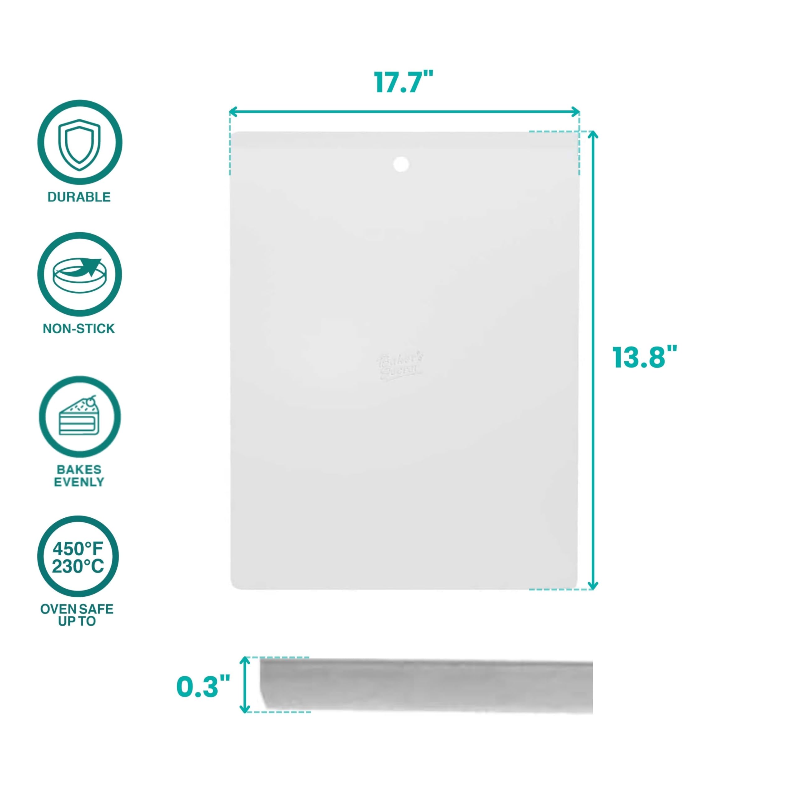 Baker's Secret close-up edge highlighting thickness and warp resistance for consistent results