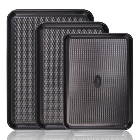 Baker's Secret front view of boxed 3-piece set showing size benefits