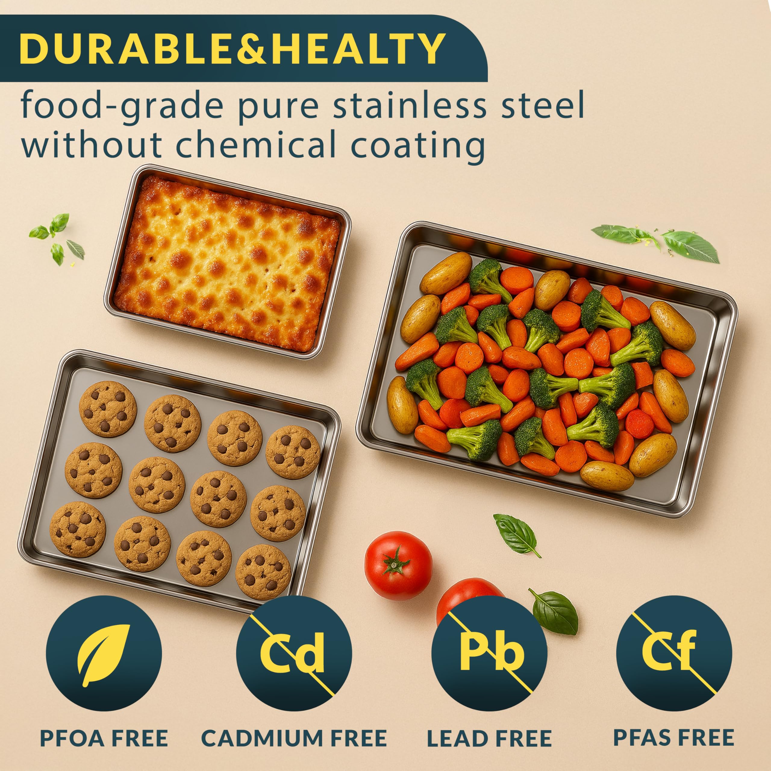 Baker's Signature mirror-finish reflecting light for easy food release