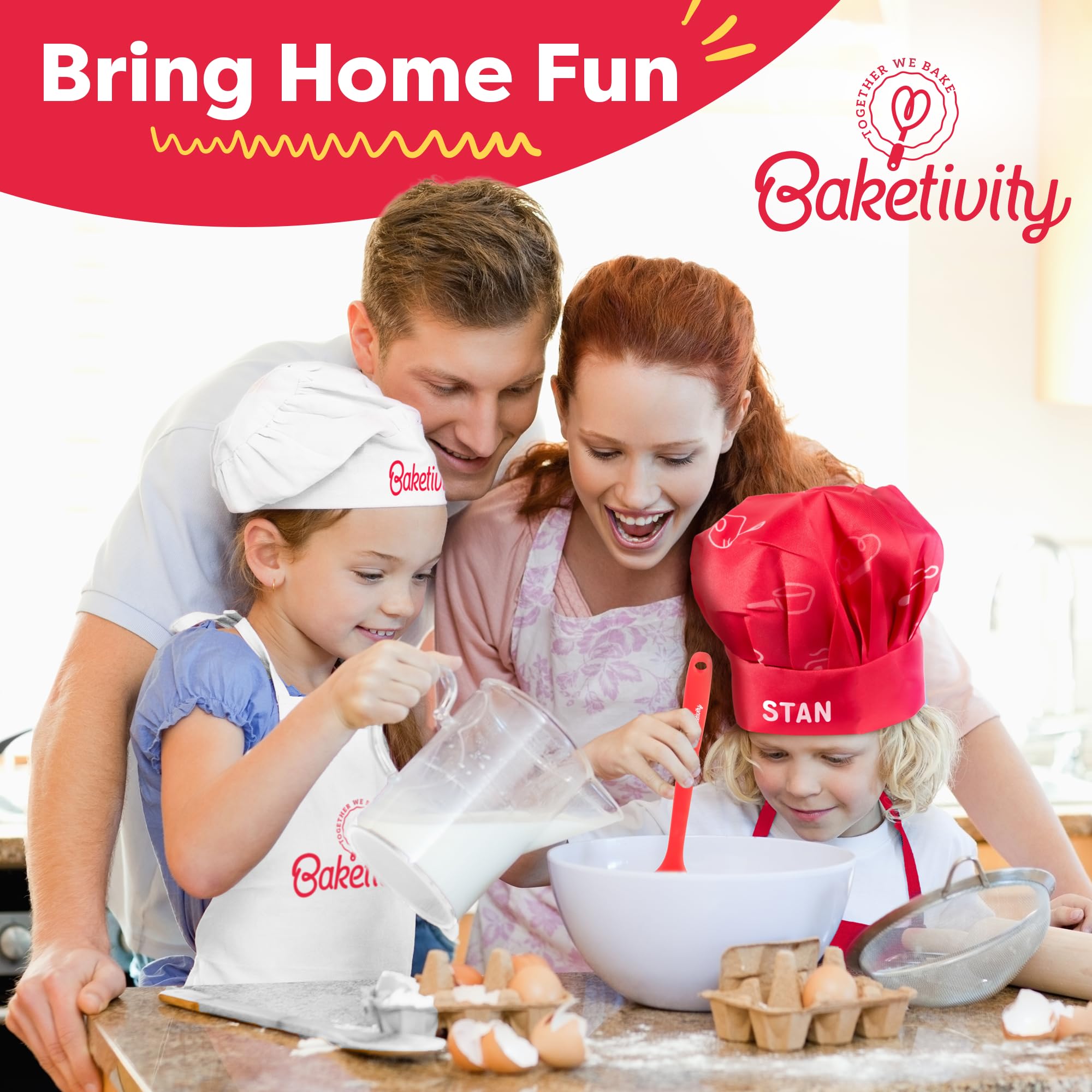 Baketivity child baking with kit in kitchen, illustrating family bonding and learning