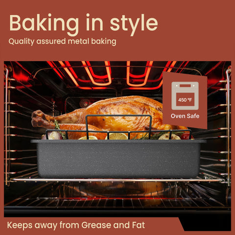 BAKKEN roaster in oven with turkey demonstrating even roasting and heat retention