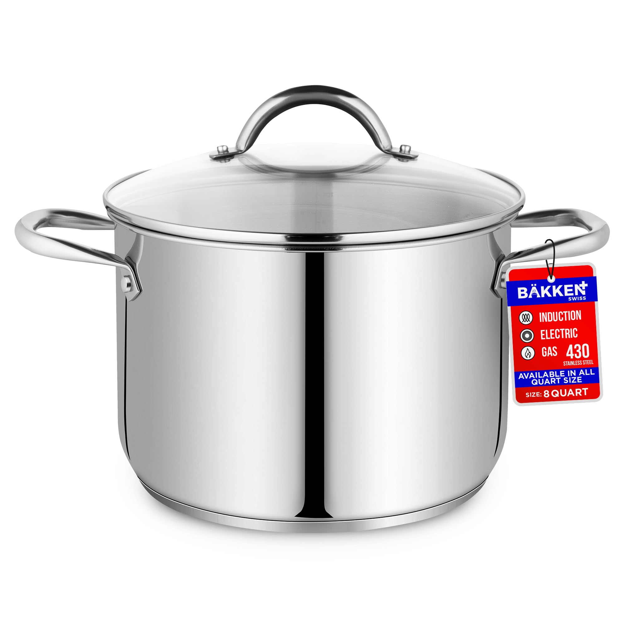 Bakken stockpot front view showing capacity and sleek design for versatile cooking
