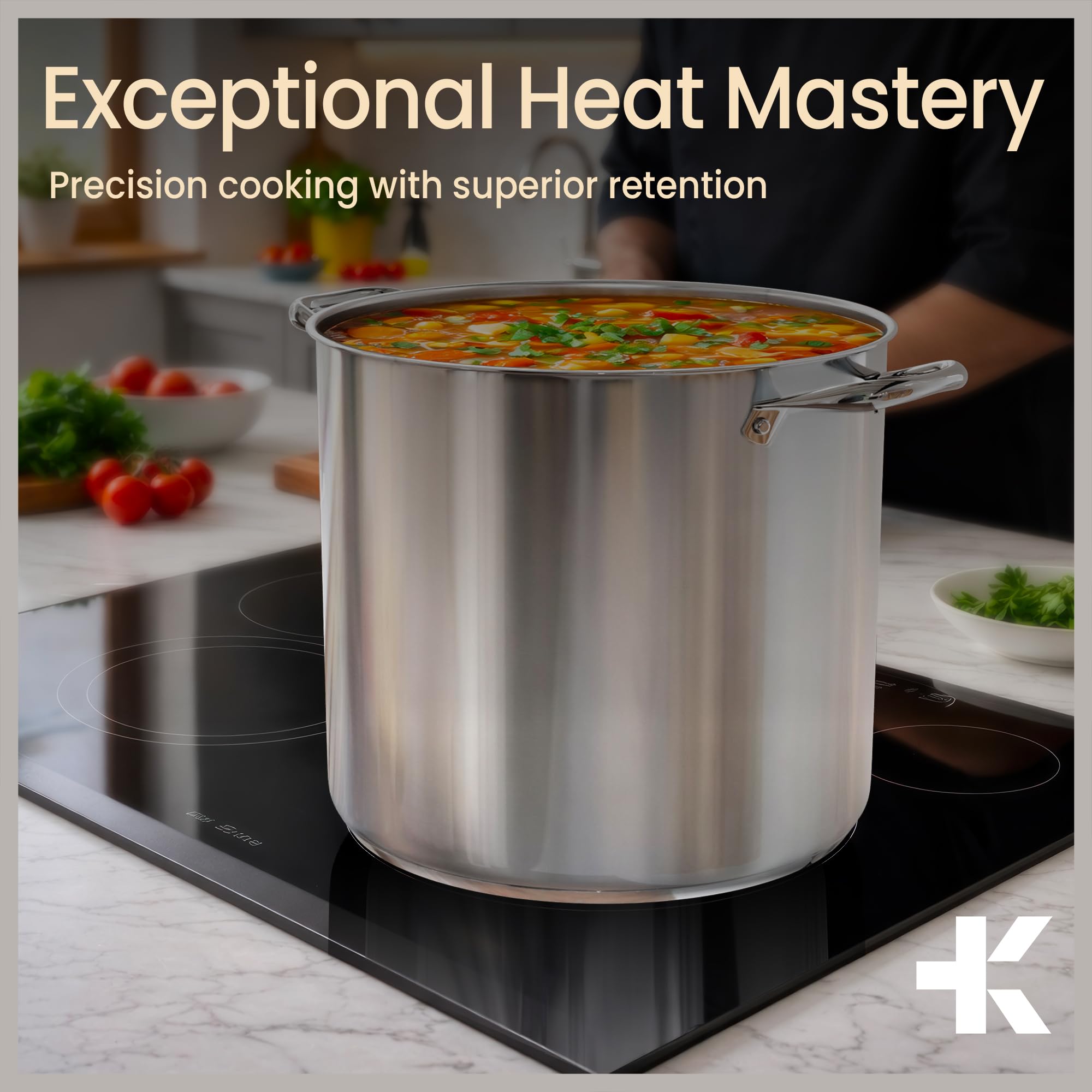 Bakken- Swiss stockpot next to common kitchen items showing compact storage benefit