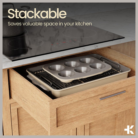 BAKKENMASTER two baking sheets stacked to save storage space and improve workflow
