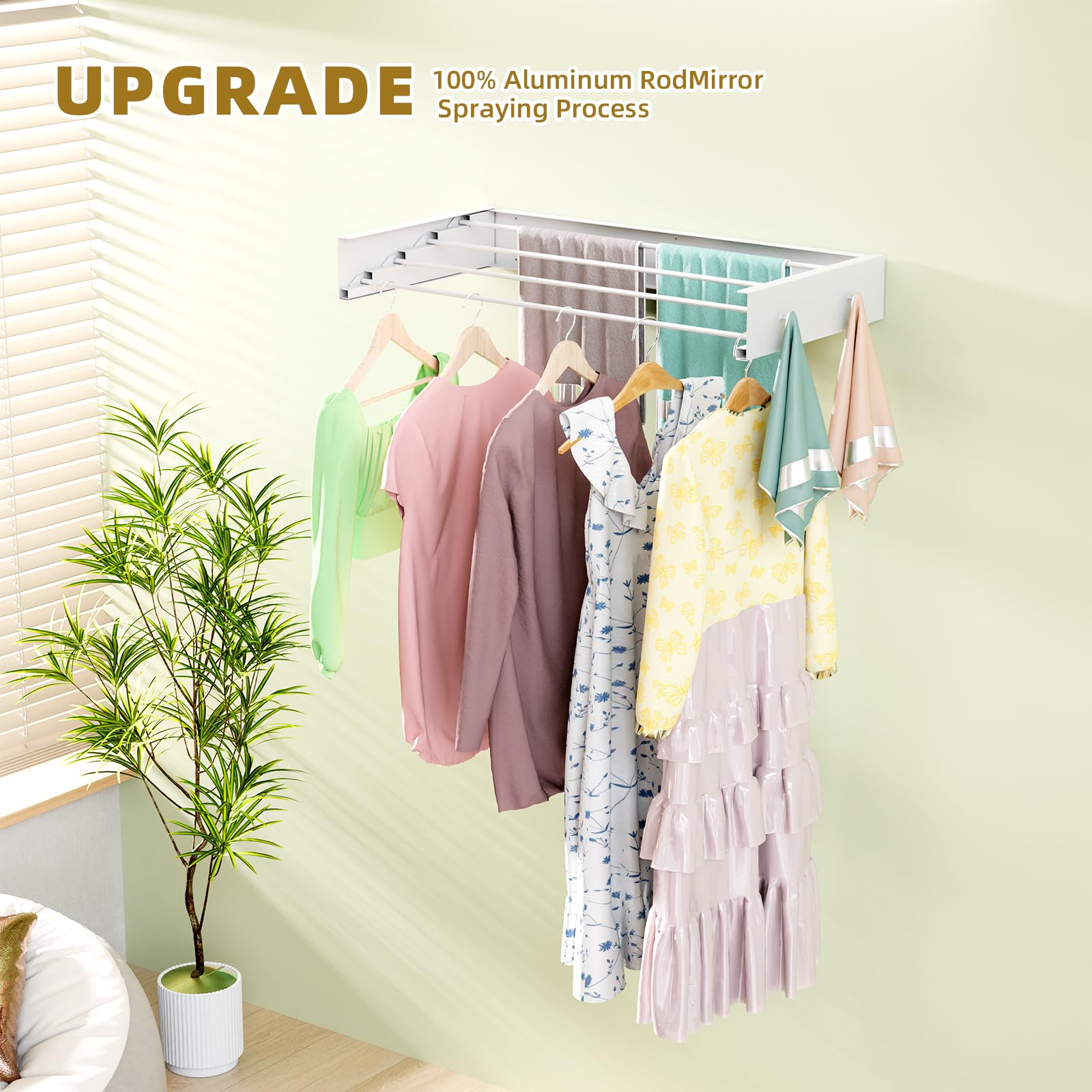 BAKON rack folded flat against wall demonstrating space-saving benefit
