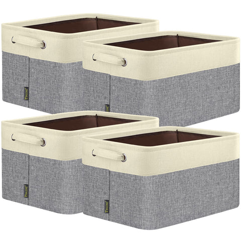 BALEINE front view of four grey fabric storage bins, neat shelf styling benefit