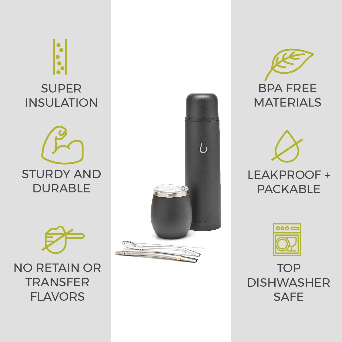 BALIBETOV bombilla straw filter detail showing leaf filtration benefit