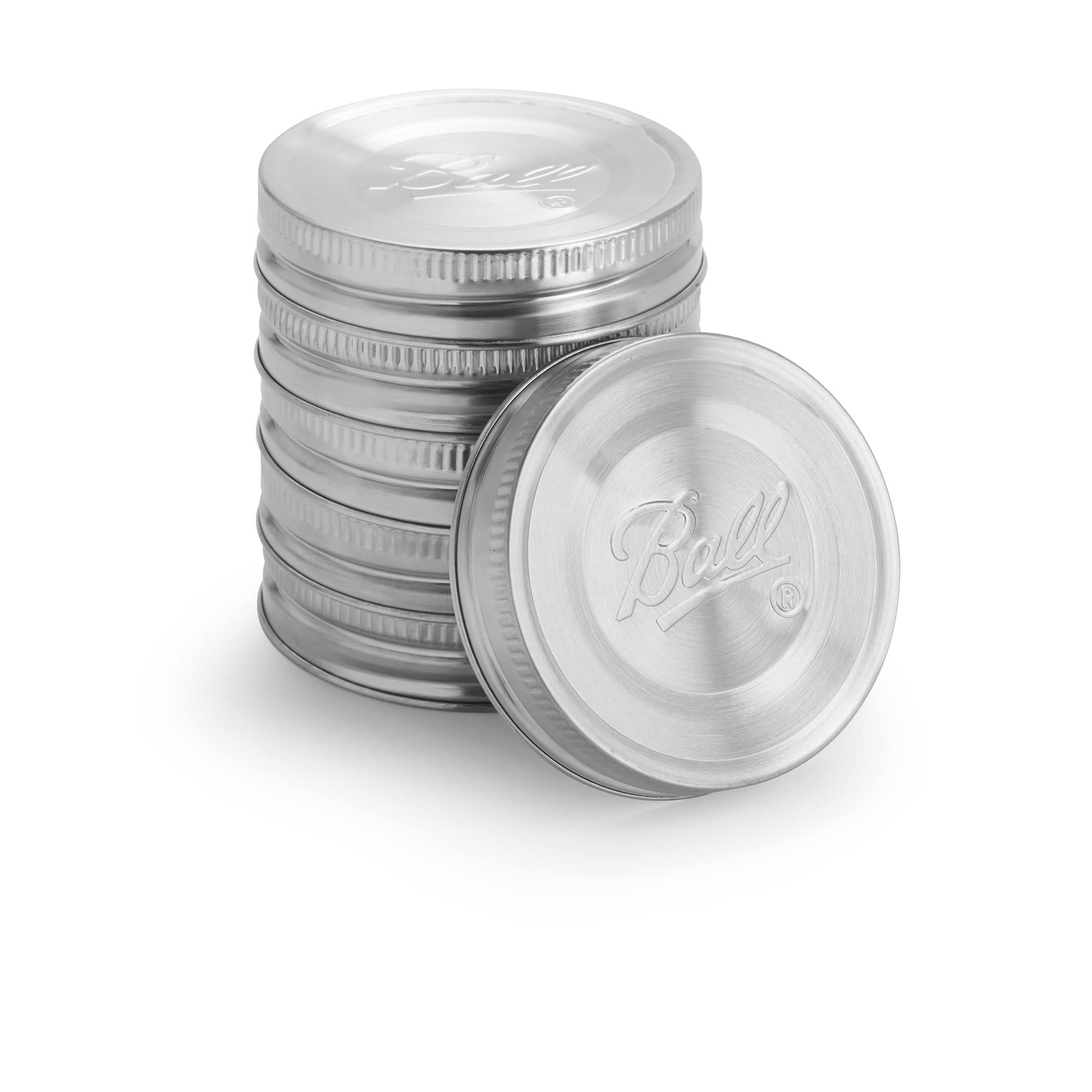Ball front view of six silver lids showing neat stacked storage benefit
