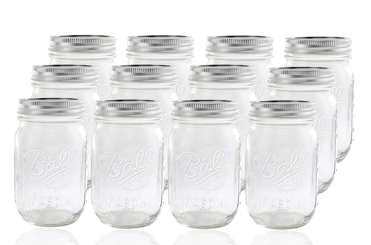 Ball glass mason jars front packaging showing twelve jars and bands for organized storage