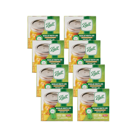 Ball regular-mouth front packaging showing 12-count lid pack and product benefits