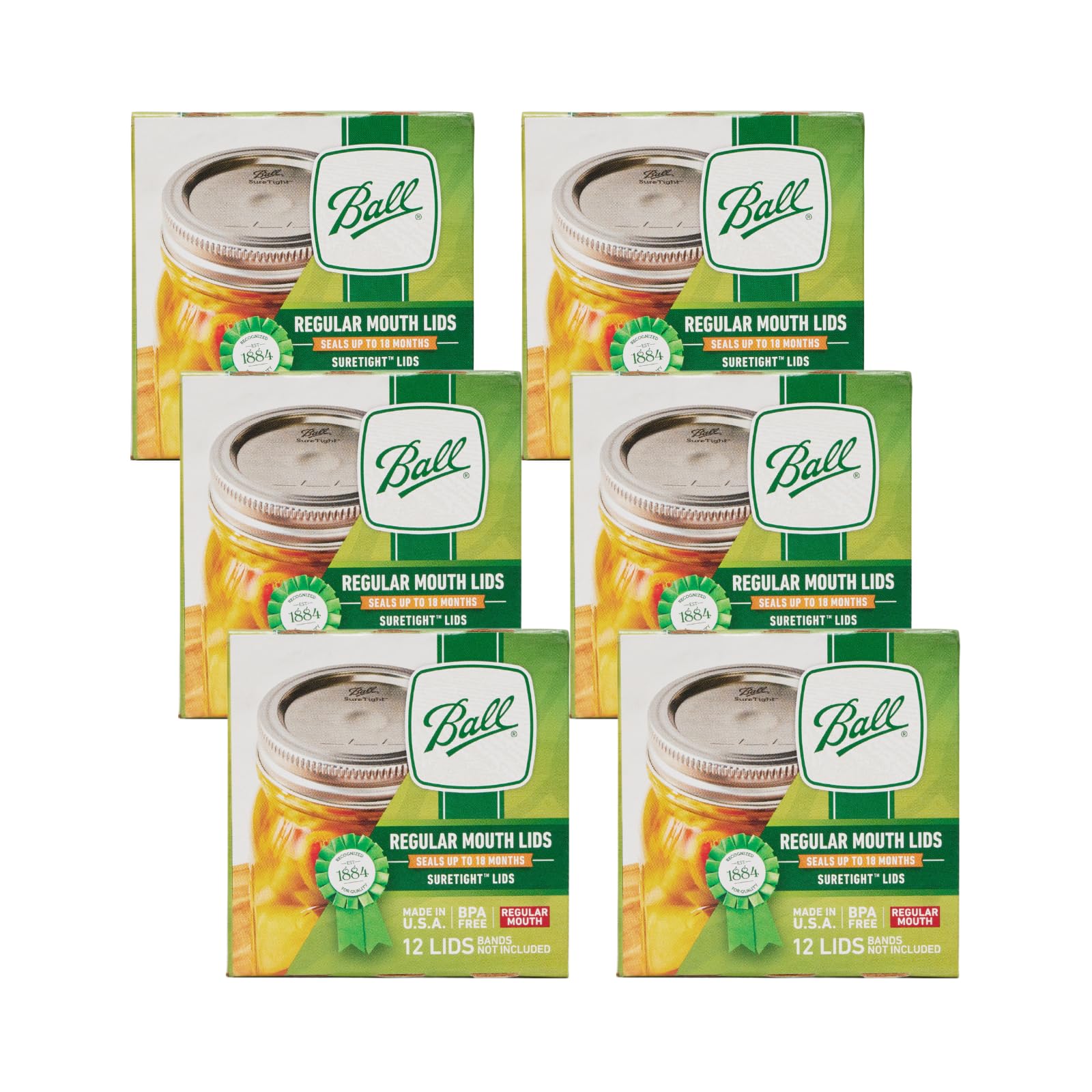 Ball regular mouth lids front pack shows contents and benefits