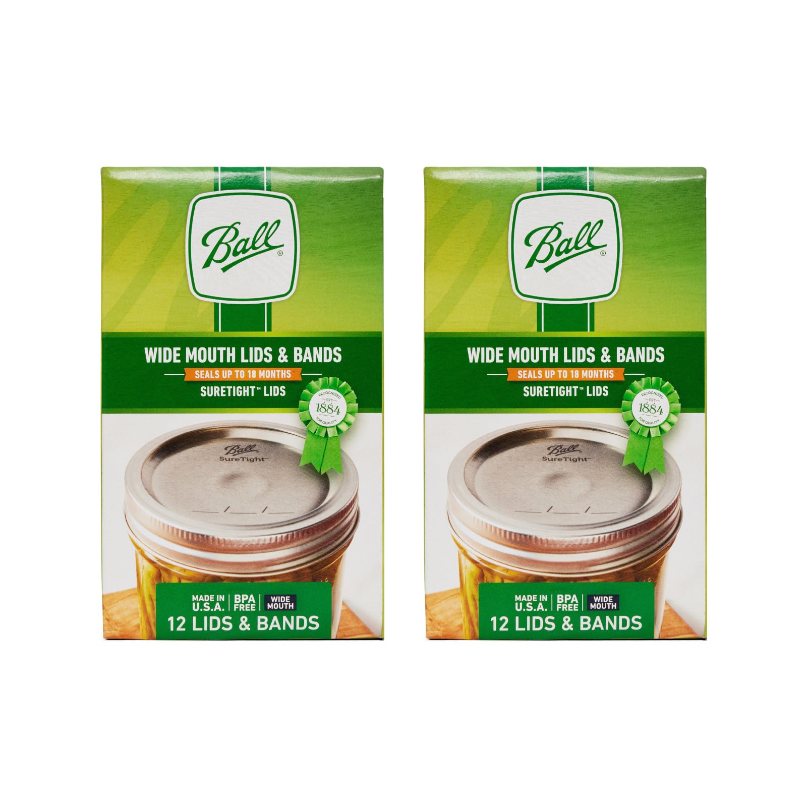 Ball front packaging showing 12-count wide-mouth lids and bands, convenient bulk supply