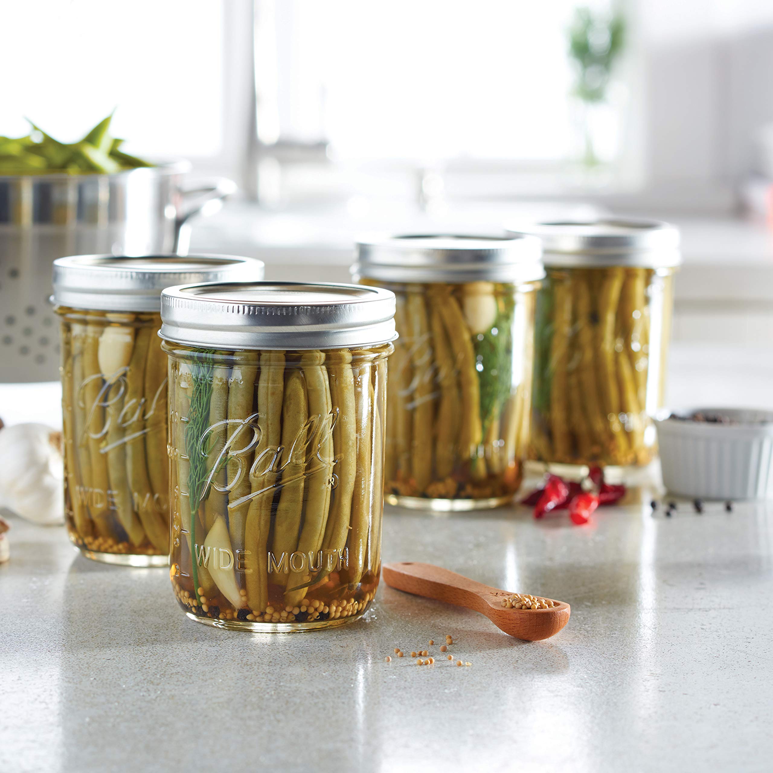 Stacked Ball jars stored on shelf demonstrating space-saving benefit