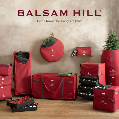 Balsam Hill lifestyle scene of decorating using the rolling chest to streamline setup