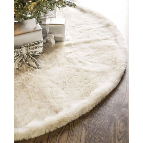 Balsam Hill front view of ivory-brown faux fur skirt showing elegant base coverage