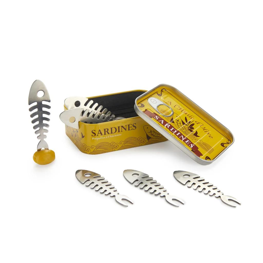 balvi vintage tin front view showing sardine-themed packaging and compact storage
