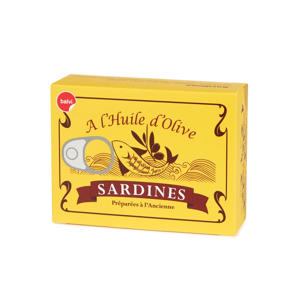 balvi open sardine tin with six fishbone picks neatly arranged inside