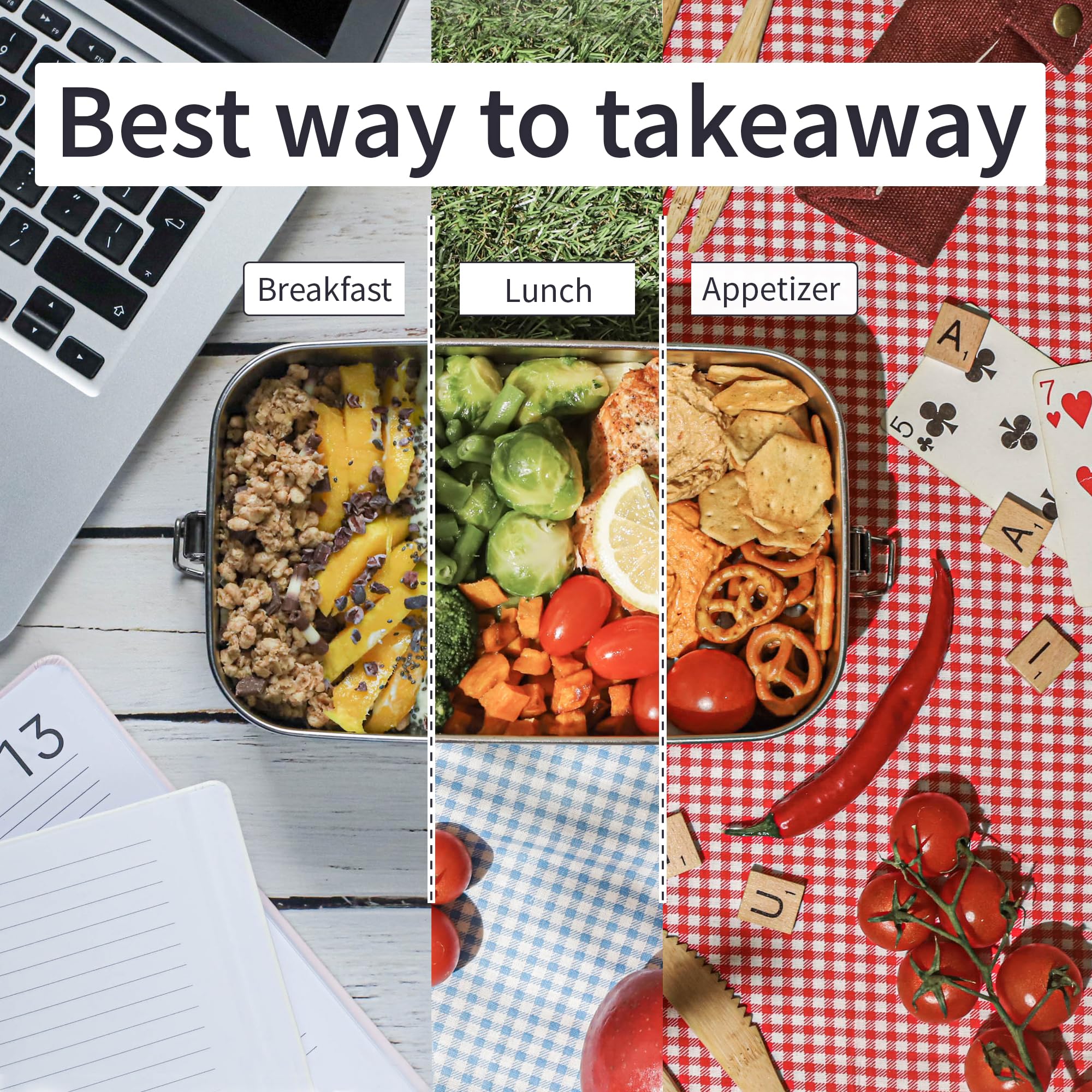 Bambaw lunch box styled with bottle and bamboo cutlery promoting low-waste meals