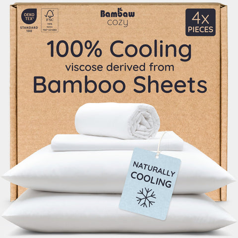 Bambaw packaged queen sheet set front view showing clean white luxury