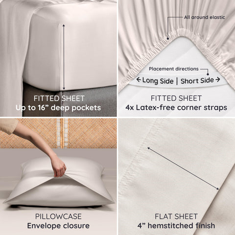 Bambaw sheets styled on a made bed showing cooling comfort in bedroom setting