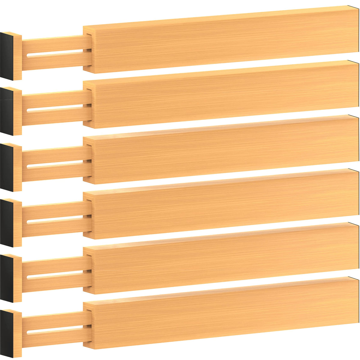 Bambüsi front view of six expandable dividers showing compact set and value