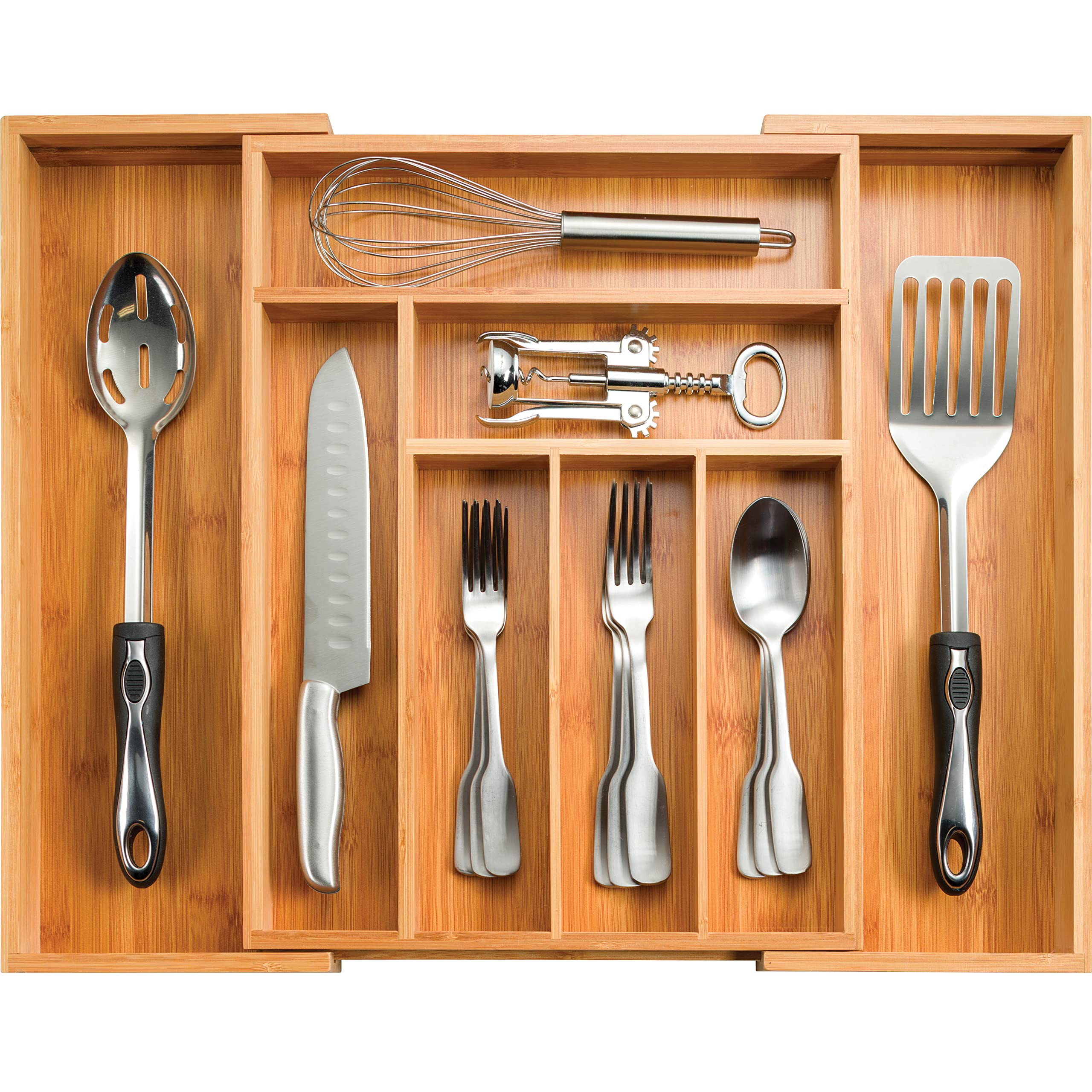 Bambüsi front view of bamboo drawer organizer showing clean finish and ready-to-use benefit